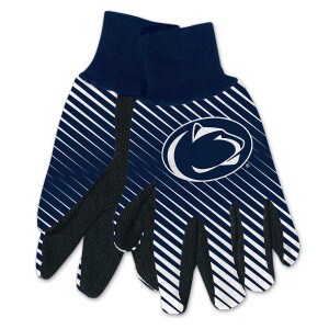 gloves navy and white slash pattern with Penn State Athletic Logo